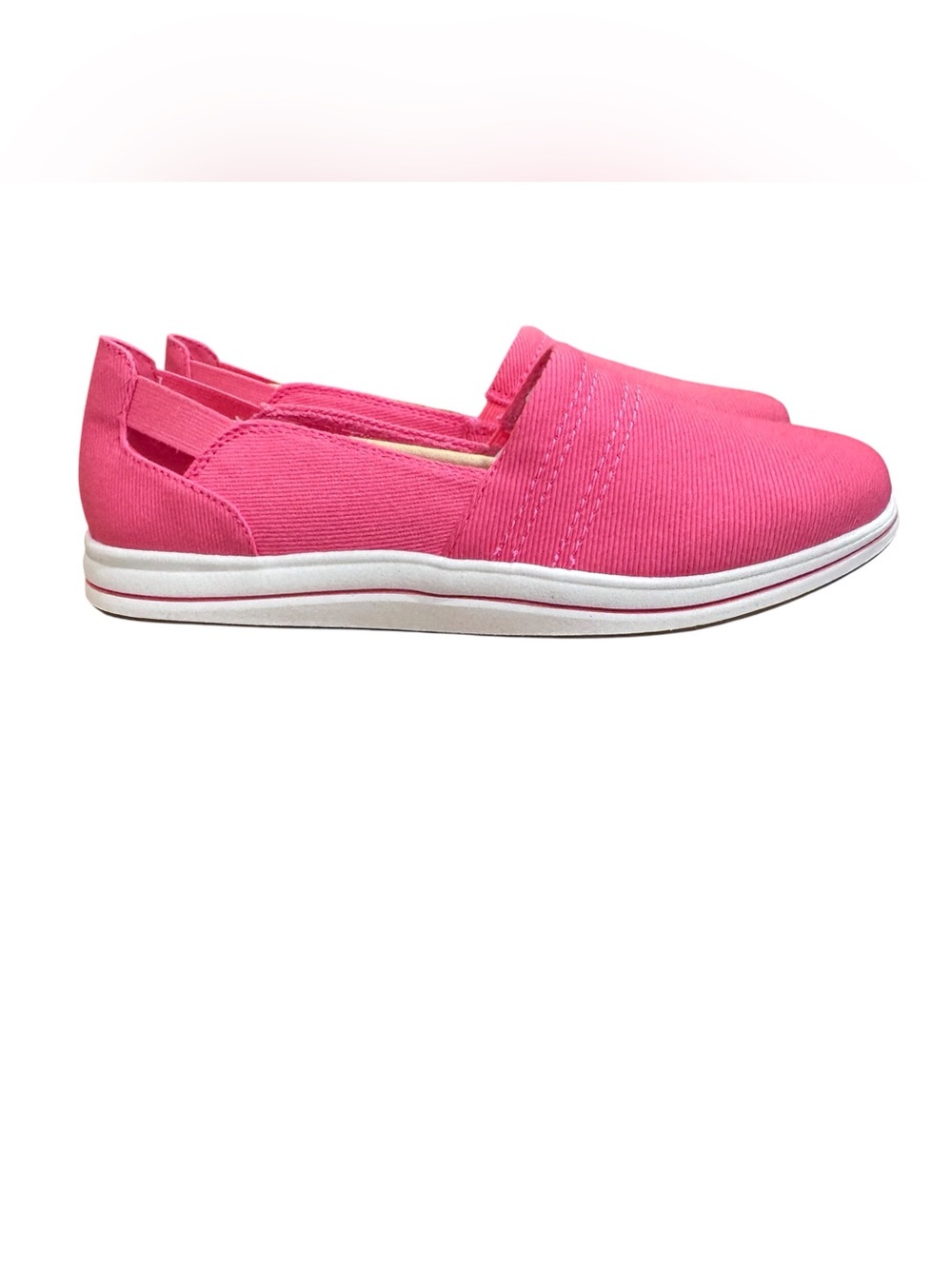 Clarks Women’s Slip-On Flat in Hot Pink with White Sole